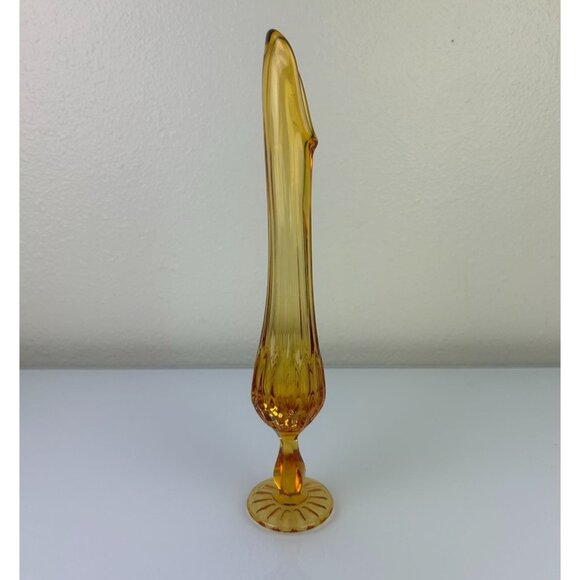 Fenton Colonial Vintage Amber Glass Art Swung Vase Thumbprint Base 12" Boho - Picture 6 of 15